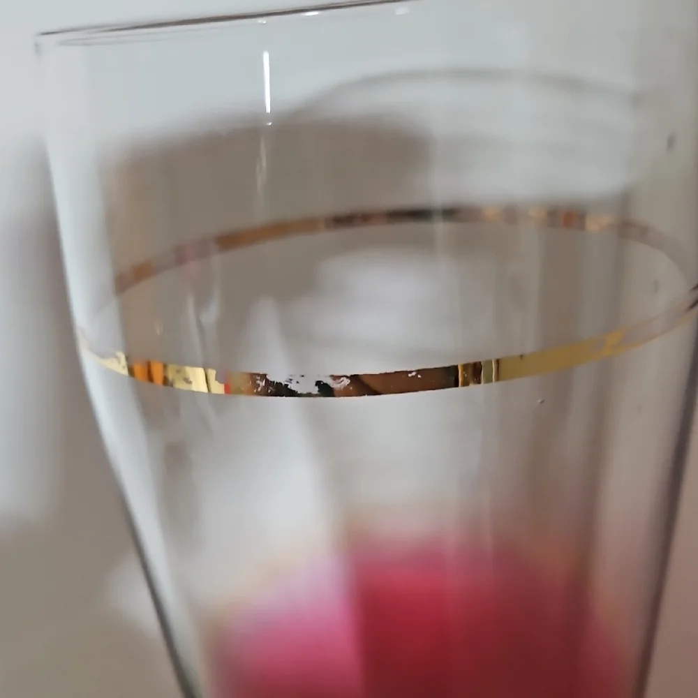 VTG MCM Cranberry Pink Blendo Cocktail Shaker Set Gold Rim Tumbler Glasses 7pc